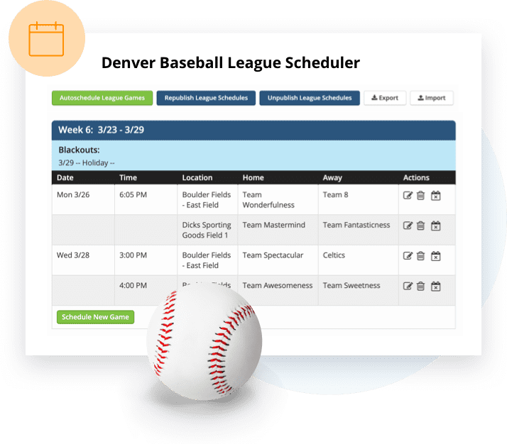 TeamSnap Club & League baseball scheduling feature