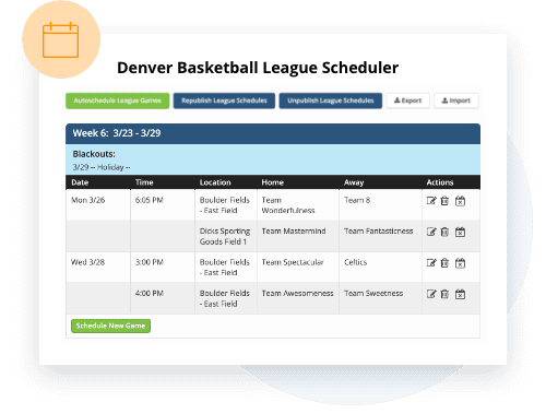 TeamSnap Club & League basketball scheduling feature