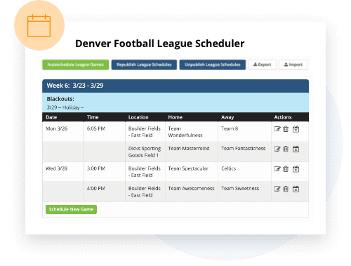 TeamSnap Club & League football scheduling feature
