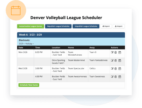 TeamSnap Club & League volleyball scheduling feature